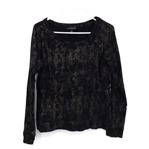 Rock & Republic Womens Black Gold Metallic Raglan Sleeve Pullover Top Tee Large